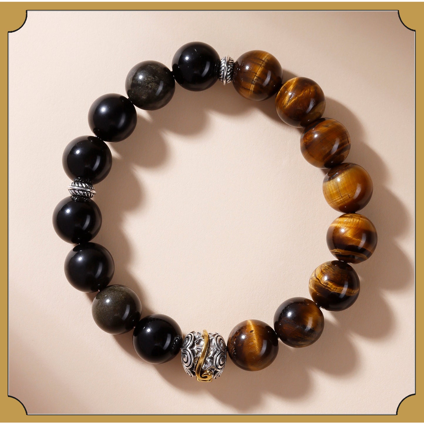 Natural Gold Obsidian & Tiger Eye Bracelet | Wealth Protection Couple's Energy Stone Jewelry