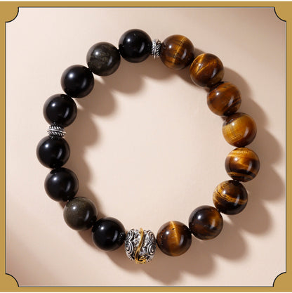 Natural Gold Obsidian & Tiger Eye Bracelet | Wealth Protection Couple's Energy Stone Jewelry