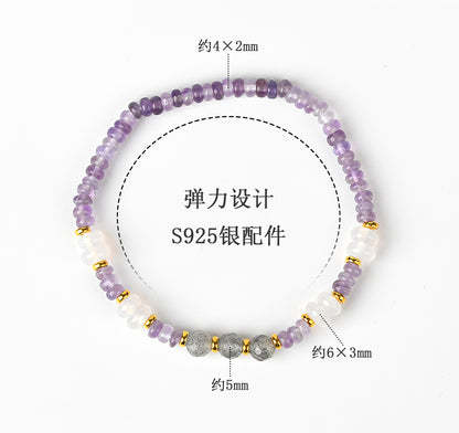 Natural Amethyst Beaded Bracelet with S925 Silver - Spiritual Protection & Elegance for Women