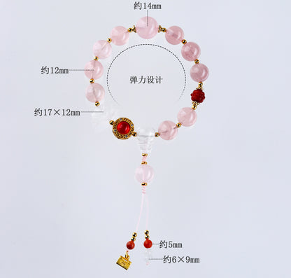 Beijing Palace Style Natural Pink Crystal Bracelet | Love Harmony Spiritual Amulet for Women