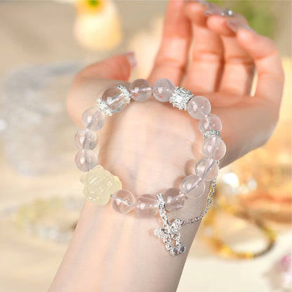 Starlight Pink Crystal Nine-Tailed Fox Butterfly Love Bracelet for Women