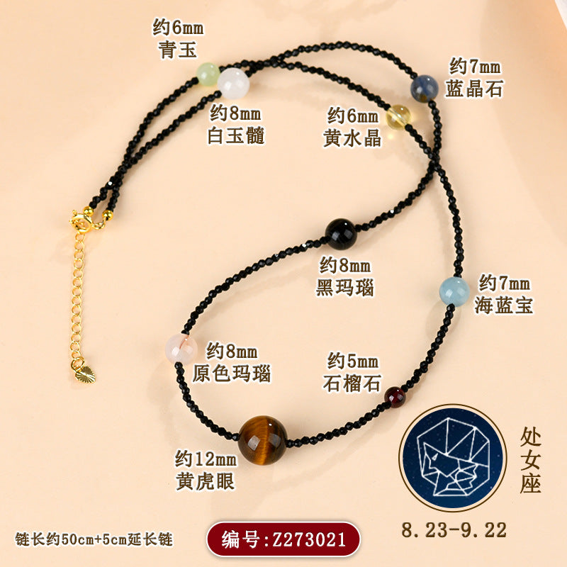 Twelve Zodiac Natural Crystal Multi-Gemstone Collarbone Necklace & Bracelet Set