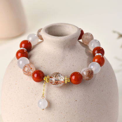 Natural Crystal Multi-Gem Bracelet with Southern Red Agate and Black Gold Super White Crystal - Women's Spiritual Talisman
