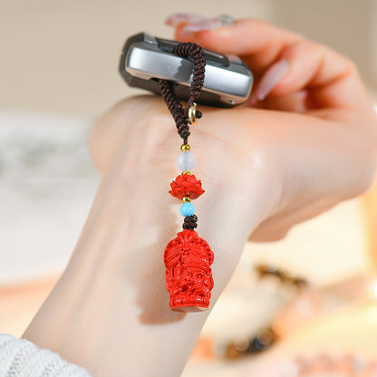 Natural Cinnabar Keychain Pendant - Imperial Red & Purple Gold for Protection & Wealth