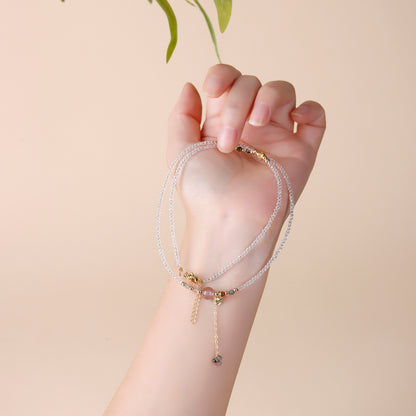 Tourmaline Amethyst Strawberry Crystal Multi-Circle Bracelet - Spiritual Protection & Elegant Necklace