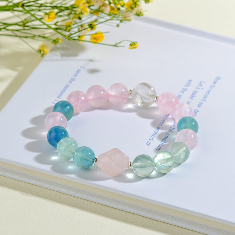 Rose Quartz Fluorite Aquarius Crystal Bracelet | Zodiac Love & Spiritual Harmony Talisman