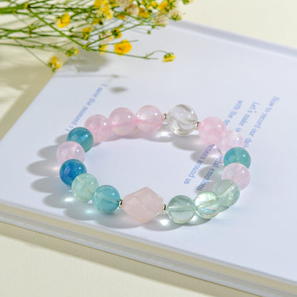 Rose Quartz Fluorite Aquarius Crystal Bracelet | Zodiac Love & Spiritual Harmony Talisman