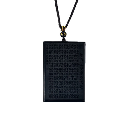Natural Ice Obsidian Prajna Heart Sutra No Worries Pendant - Spiritual Protection for Zodiac Year