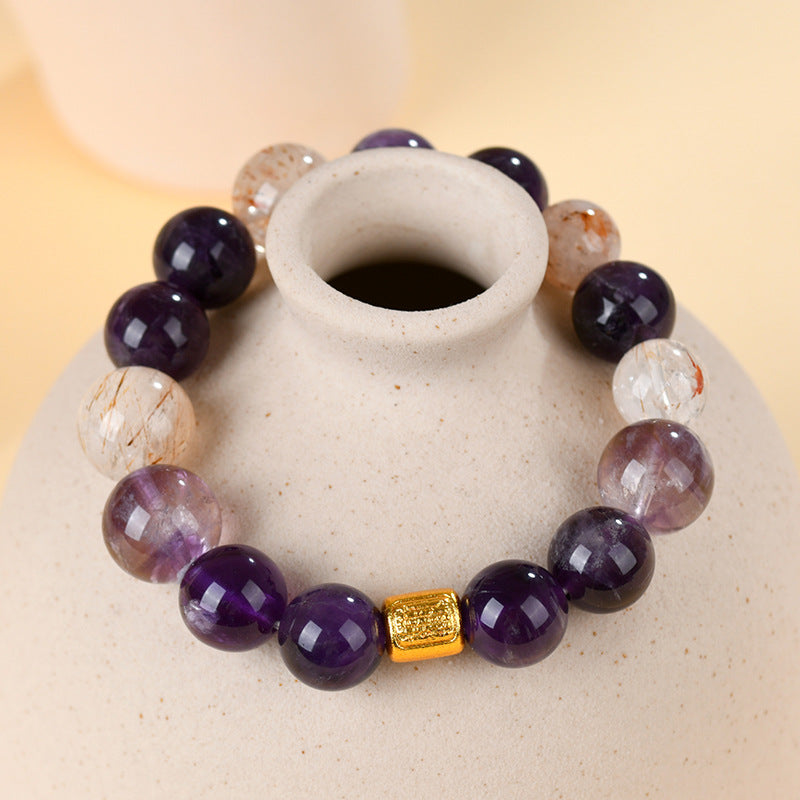 Natural Amethyst Super Seven Bracelet with Black Gold | Elegant Spiritual Jewelry for Women