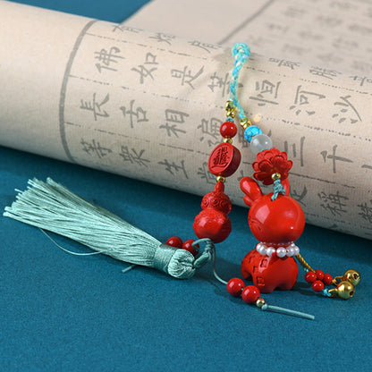 Natural High-Content Cinnabar Deer Safe Journey Car Pendant Keychain Bag Ornament