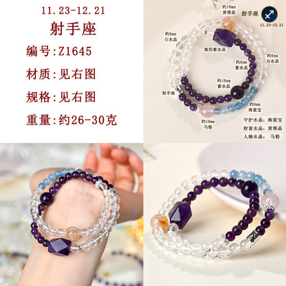 Natural Crystal Zodiac Bracelet | Multi-Gemstone Protection & Luck Charm for Women
