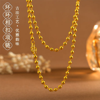 Golden Sand Glossy Round Bead Buddhist Necklace - Zen Style Clavicle Chain