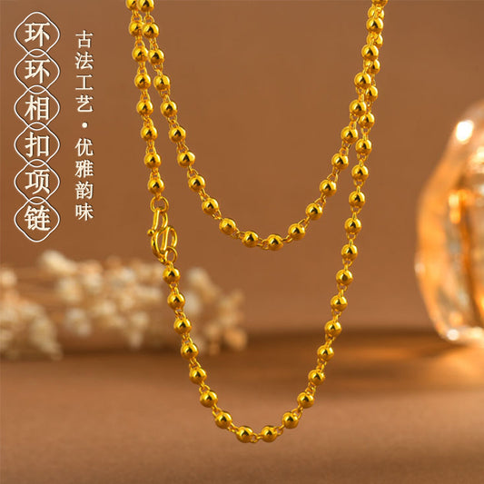 Golden Sand Glossy Round Bead Buddhist Necklace - Zen Style Clavicle Chain