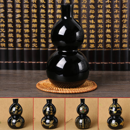 Natural Obsidian Gourd Ornament – Feng Shui Home Office Crystal Decor for Protection