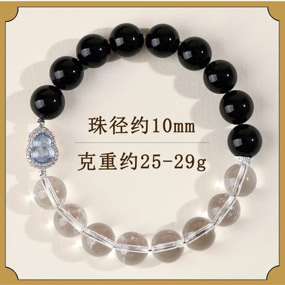 Natural Obsidian White Crystal Gourd Bracelet | Fortune Health Protection Spiritual Jewelry