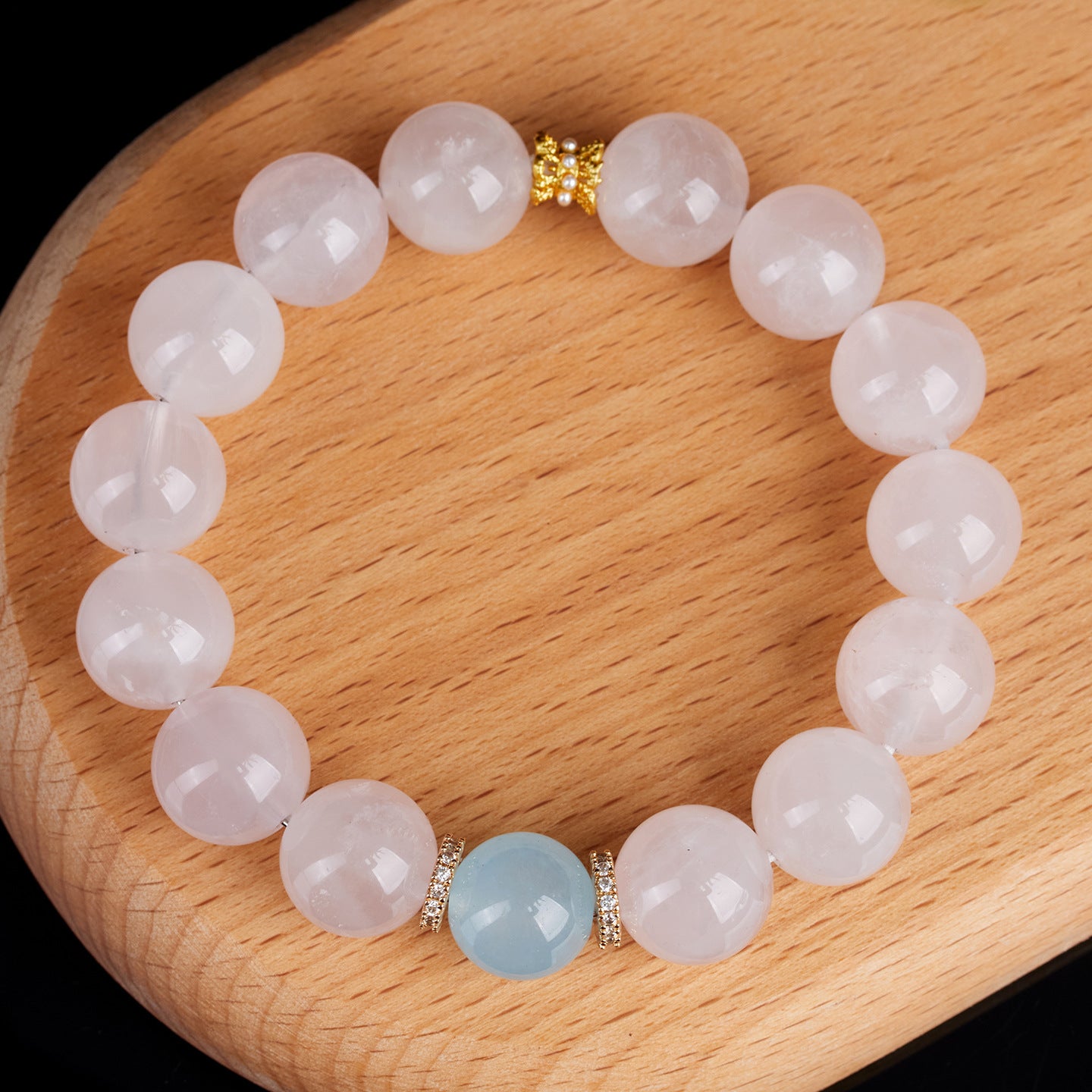 Natural Pink Crystal Aquamarine Love Bracelet - Peach Blossom Charm for Women
