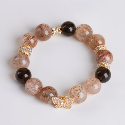 Natural Black Gold Super Obsidian Butterfly Bracelet with Large Round Beads for Women's Protection