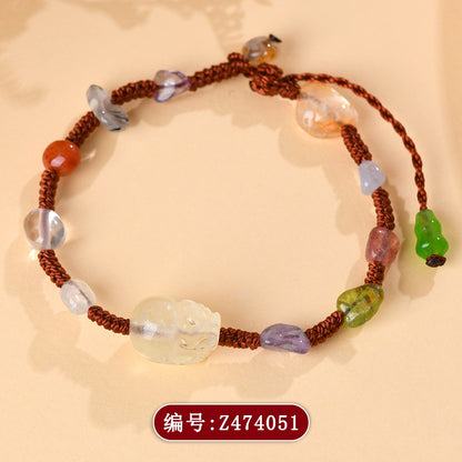 Natural Yellow Crystal Pixiu Bracelet with Crushed Gemstones | Wealth Attraction Handwoven Amulet