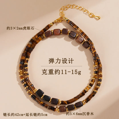 Natural Tiger Eye Agarwood Clavicle Necklace - Spiritual Protection & Wealth Attraction