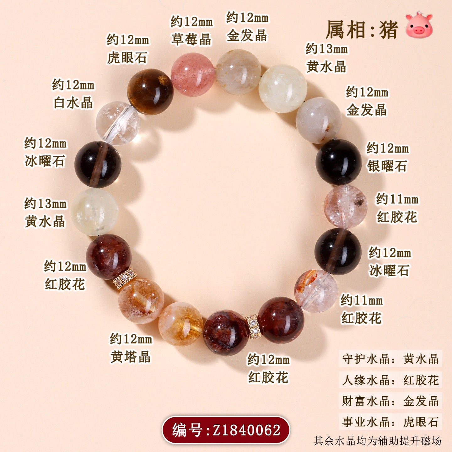Twelve Zodiac Natural Crystal Multi-Gem Bracelet – Mystical Fortune & Spiritual Harmony Charm