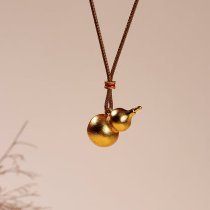 Golden Gourd Fortune Pendant Necklace | Chinese Style Ancient Craft Amulet for Wealth