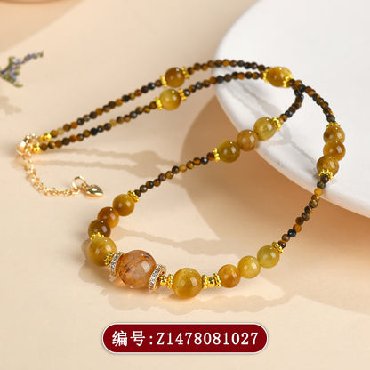 Golden Tiger Eye Tower Crystal Necklace | Wealth & Protection Talisman for Women