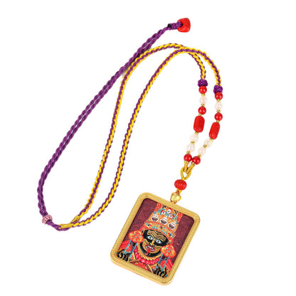 Purple Gold Cinnabar Thangka Pendant Necklace - Tibetan Spiritual Amulet for Protection