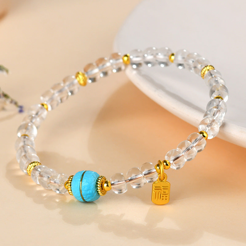 Natural White Crystal Bead Bracelet | Chinese Style Spiritual Jewelry for Women's Harmony