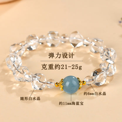 Natural White Crystal Aquamarine Irregular Bracelet | Spiritual Purification & Elegant Fashion