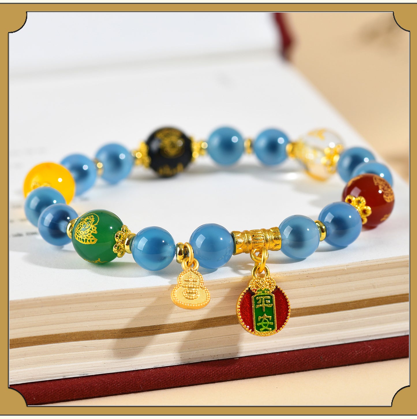 Sweet Heart Agate Five-Way Wealth God Bracelet | Wealth Attraction & Spiritual Protection Amulet