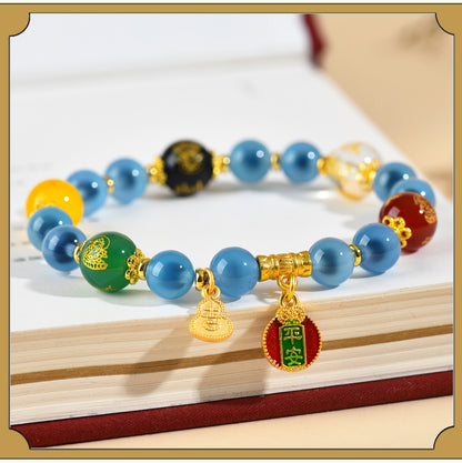 Sweet Heart Agate Five-Way Wealth God Bracelet | Wealth Attraction & Spiritual Protection Amulet