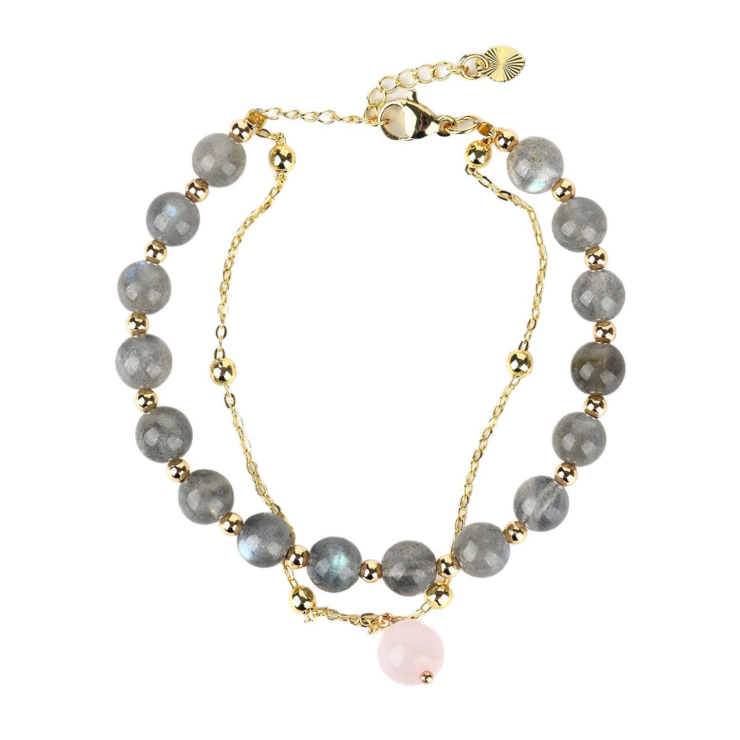Natural Gray Moonstone & Labradorite Double-Layer Bracelet - Women's Elegant Crystal Jewelry
