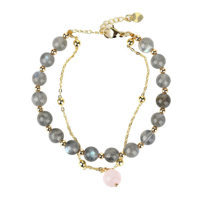 Natural Gray Moonstone & Labradorite Double-Layer Bracelet - Women's Elegant Crystal Jewelry