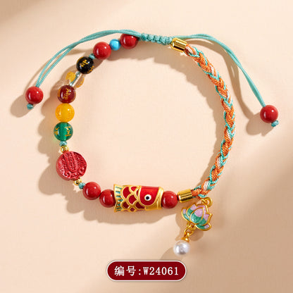 Imperial Red Cinnabar Five-Way God of Wealth Bracelet - Handmade Wealth Amulet