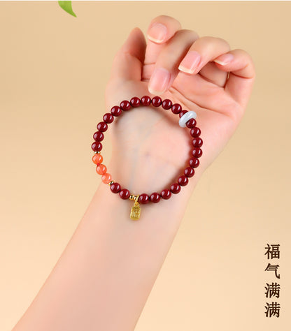 Natural Purple Gold Cinnabar Bracelet with Hetian Jade & Southern Red Obsidian - Spiritual Protection & Wealth Energy