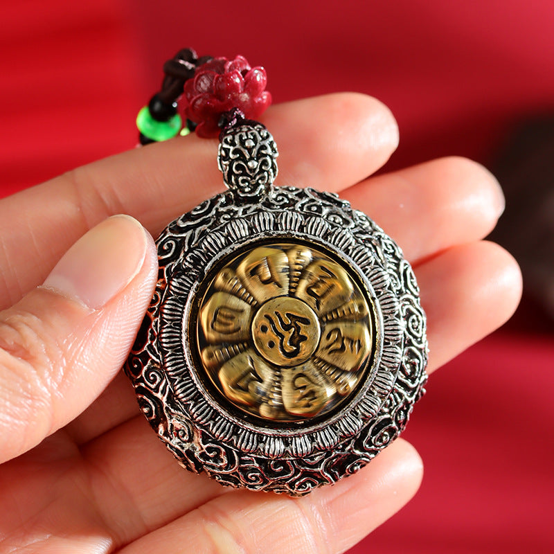 Tibetan Style Cinnabar Rotating Thangka Necklace with Buddha Pendant – Spiritual Protection Jewelry