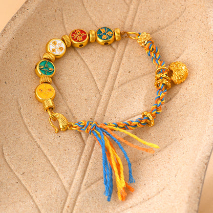 Golden Five-Way Wealth God Hand-Woven Tibetan Bracelet | Prosperity Fortune Talisman