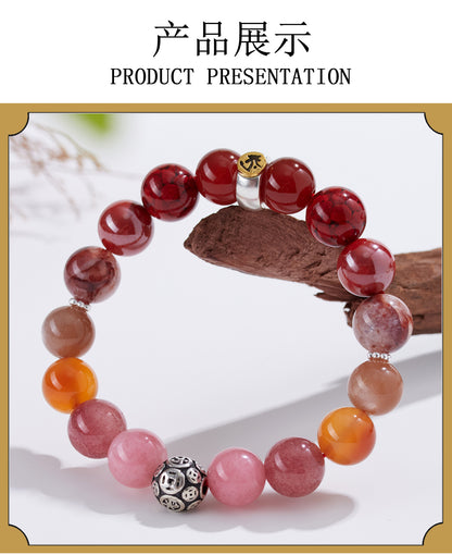 Natural Crystal Multi-Gem Sanskrit Eight Guardian Deities Zodiac Buddha Balance Bracelet