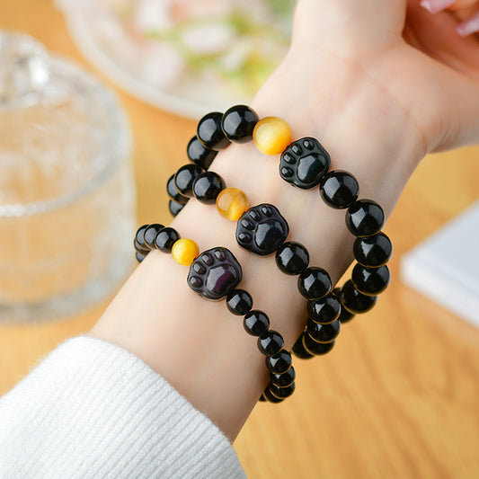 Mystic Double Color Eye Obsidian Cat Claw Bracelet - Chinese Style Crystal Bead Jewelry