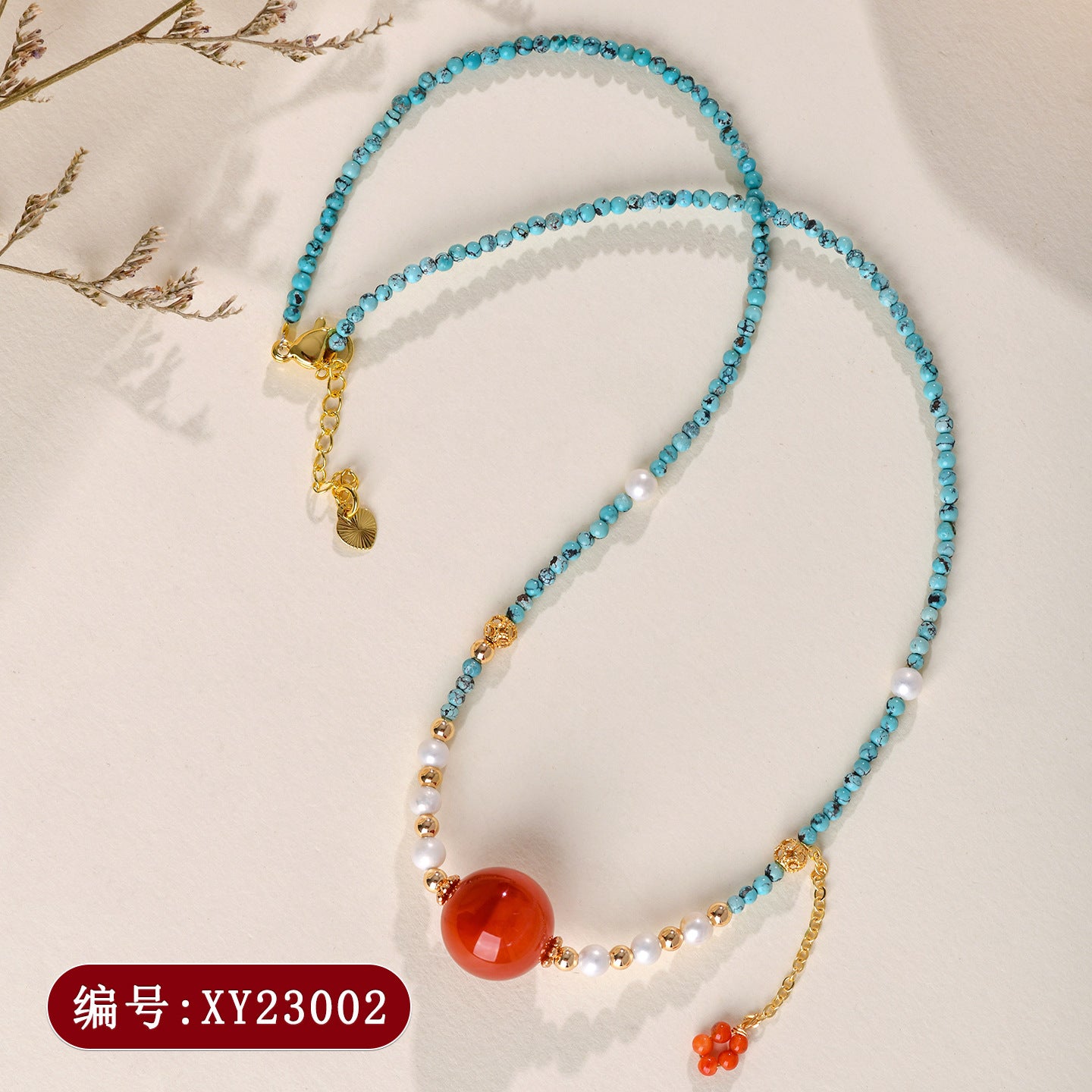 Natural Turquoise and Red Agate Collarbone Chain - Women's Spiritual Protection Necklace