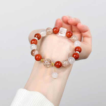Natural Crystal Multi-Gem Bracelet with Southern Red Agate and Black Gold Super White Crystal - Women's Spiritual Talisman
