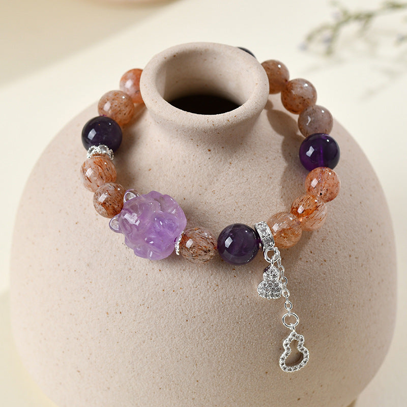 Mystical Nine-Tailed Fox Amethyst Bracelet in Black Gold - Chinese Style Women's Spiritual Talisman