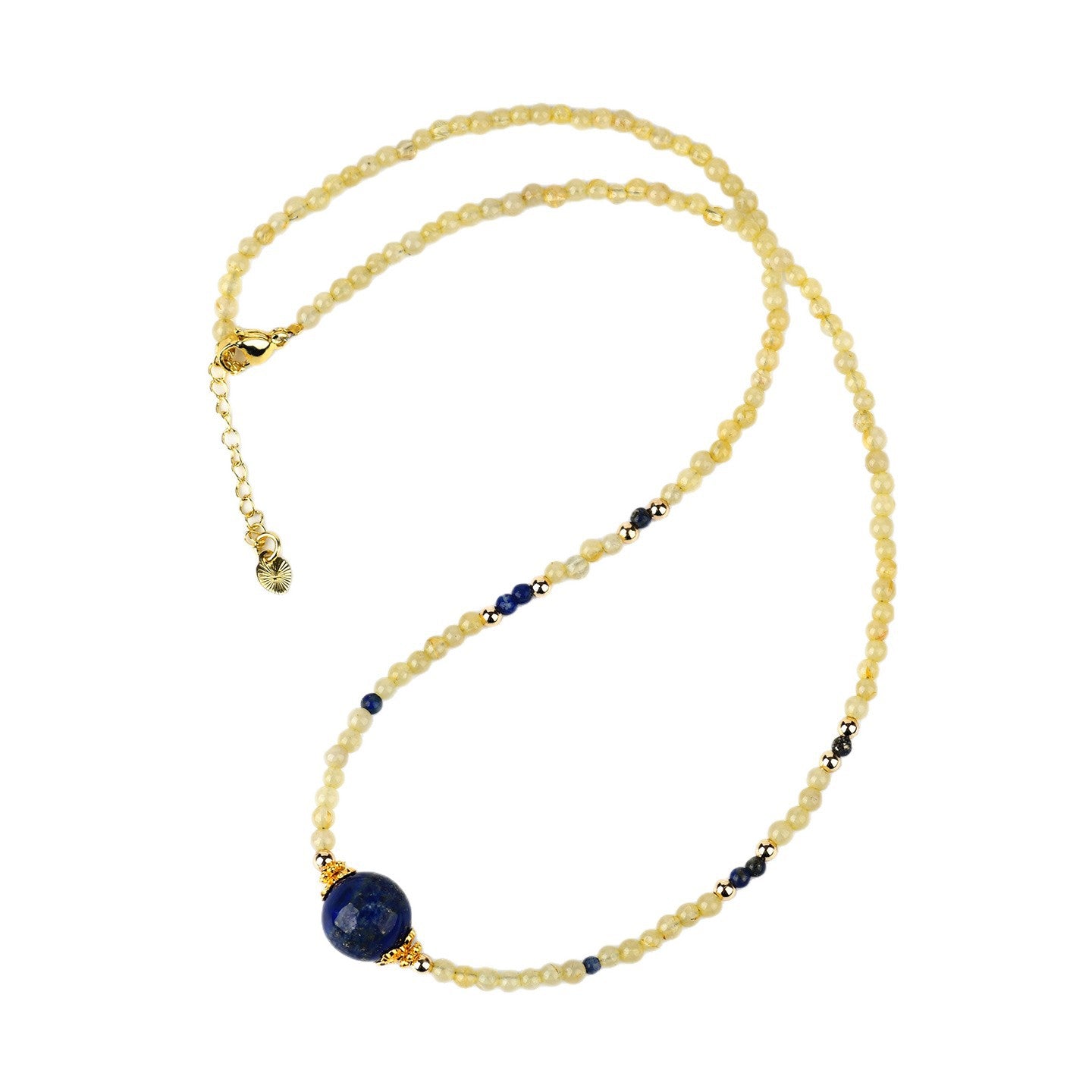 Natural Golden Rutilated Quartz Lapis Lazuli Collarbone Necklace | Wealth & Wisdom Talisman for Women