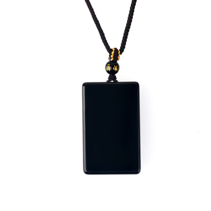 Natural Obsidian Square Pendant for Peace and Tranquility | Spiritual Protection Necklace