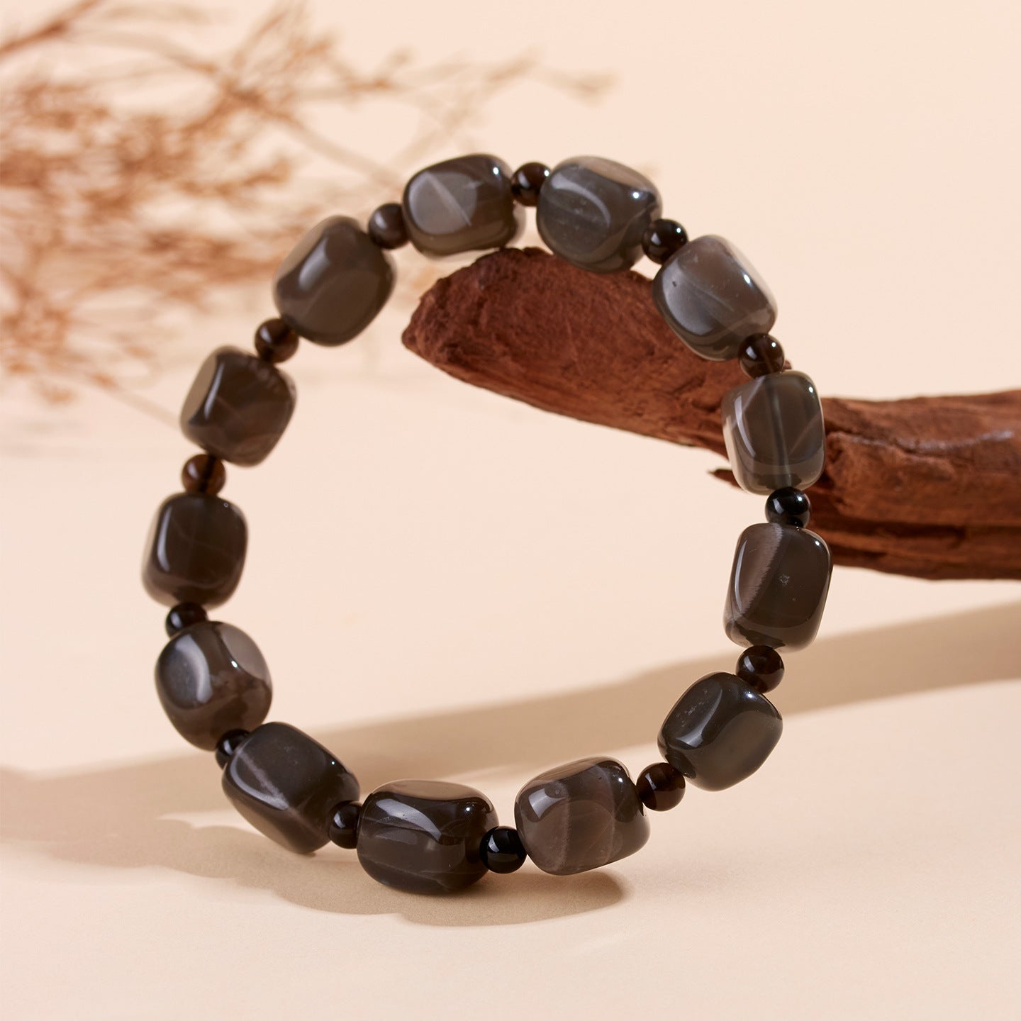 Natural Gray Moonstone Sugar Cube Bracelet | Mystical Protection & Feminine Elegance