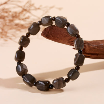 Natural Gray Moonstone Sugar Cube Bracelet | Mystical Protection & Feminine Elegance