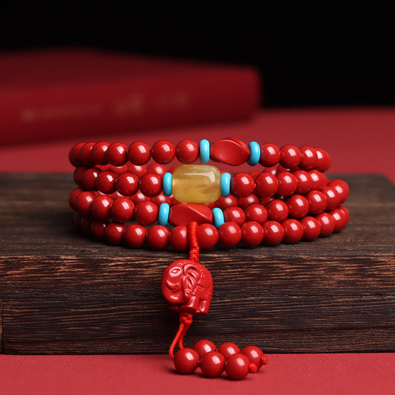 Natural Cinnabar 108 Beads Buddhist Prayer Bracelet - Multi-Circle Spiritual Protection