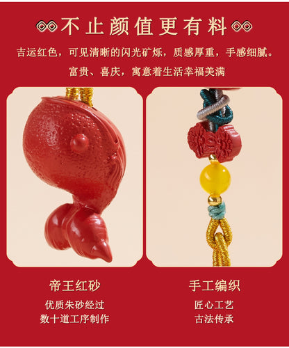 Imperial Red Cinnabar Whale Phone Chain Pendant with Lotus Keychain - Spiritual Guardian & Wealth Attractor