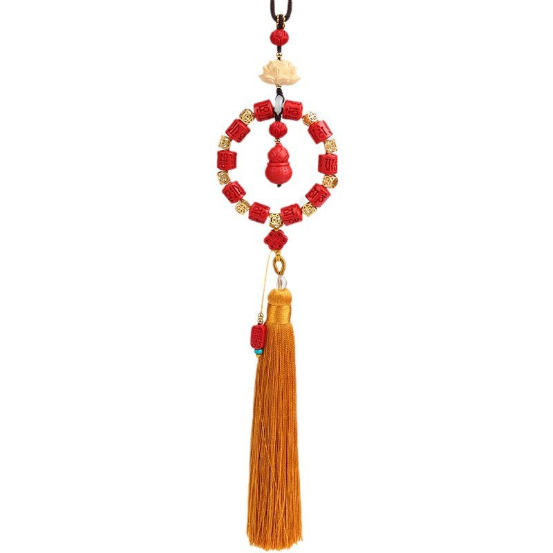 Natural Imperial Red Lotus Gourd Car Pendant - Feng Shui Protection and Prosperity Charm