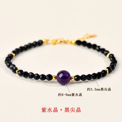 Natural Crystal Black Spinel Multi-Gem Adjustable Bracelet for Women - Mystical Protection & Elegance